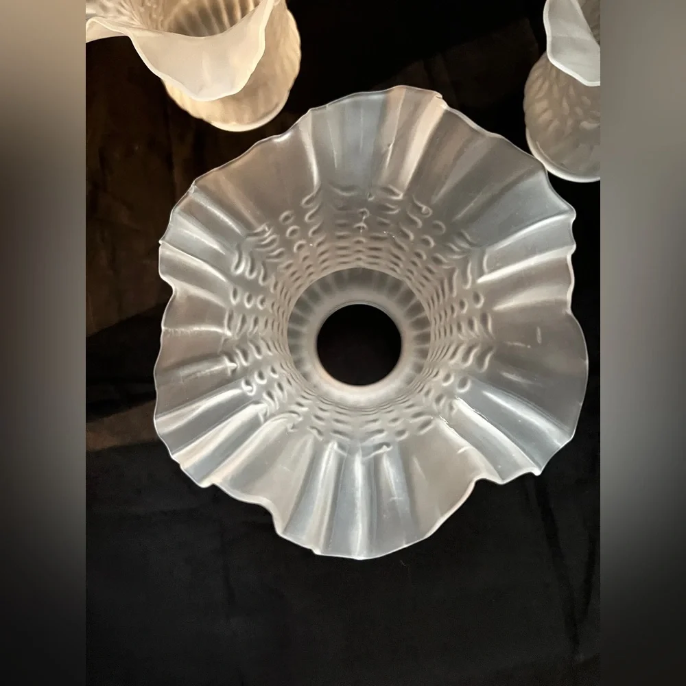 Set of 3 Antique Consolidated Glass Beaded Drape Satin Shades Ground Rim 2.25”